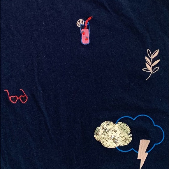 Des Petits Hauts navy blue embroderies tee shirt size 1 - Picture 10 of 12